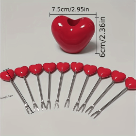 10pcs; Love Fruit Forks; Stainless Steel Cake Fork Set; Valentine's Day Party Favors