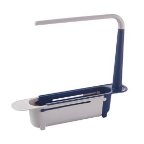 1pc Adjustable Telescopic Sink Sponges & Soap Drain Basket with Dishcloth Hanger Blue