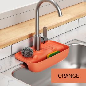 1pc Splash Guard for Sink Faucet; 10.63"x5.51"; Drain Storage Rack for Sponge Brush Orange