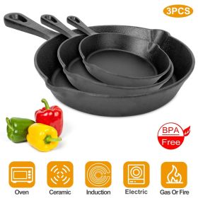 3 Pcs Pre-Seasoned Cast Iron Skillet Set 6/8/10in Non-Stick Oven Safe Cookware Heat-Resistant