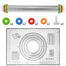 Rolling Pin with 4 Removable Adjustable Thickness Rings and Rolling Mat Black