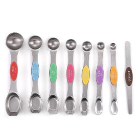 Set of 8; Magnetic Measuring Spoon Set; Double-Sided Stainless-Steel