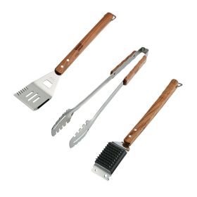 Tramontina 3 PK Utensils Set (Spatula, Meat Tong, Grill Brush) Wood Handle Churrasco