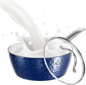 1.2 Quart Pot Saucepan with Lid; Small Nonstick Saucepan with Lid; Small Soup Pot with Lid; Small Induction Stock Pot; Blue Mini Saucepan with Lid