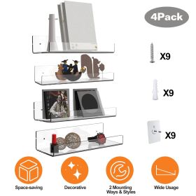 4 Pack 15 in. Clear Acrylic Floating Shelves with 2 Mounting Ways Organizer for Kitchen