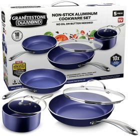 5 Piece Blue Cookware Set, Ultra Non-Stick, Dishwasher Safe, Oven Safe