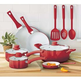 Ceramic Nonstick 12 Piece Cookware Set, Red Ombre, Hand Wash Only