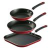 Everyday 3 Pieces Aluminum Non-stick Fry Pan and Griddle Set â€“ Metallic Red