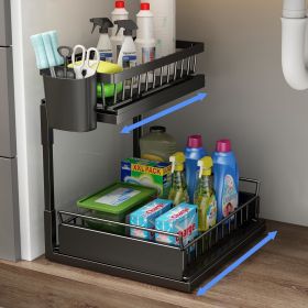 Double Sliding Metal Under Sink Organizer L Shape Black