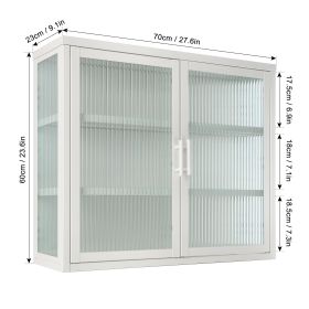 Retro Style Haze Double Glass Door Wall Cabinet with Detachable Shelves for Office, Dining Room, Living Room, Kitchen White Color