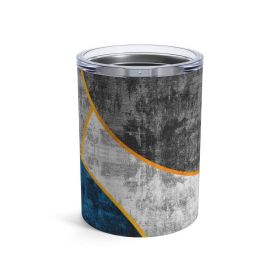 Insulated Tumbler 10oz, Black Blue Grey Circular Geometric Pattern Print