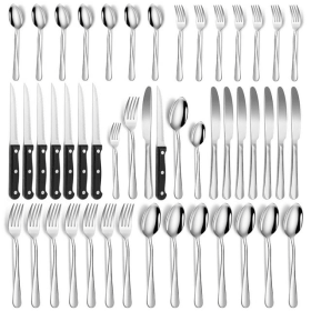 48 Pcs Silverware Set with Steak Knives Service for 8, Stainless Steel Flatware Set,Mirror Polished Cutlery Utensil Set