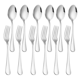 Emlimny 12-piece Forks (8 inch) and Spoons (7 inch) Silverware Set, Food Grade Stainless Steel Flatware Cutlery Set for Home, Kitchen and Restaurant