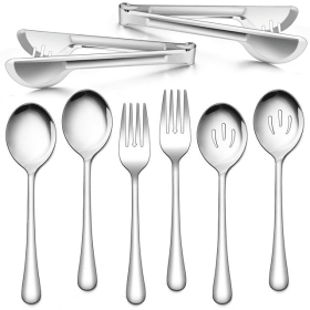 Walchoice 8 Pieces Serving Utensils Set, Stainless Steel Hostess Set, Includes Slotted Spoon/Serving Spoon/Serving Fork/Serving Tongs