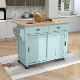 Kitchen Island on 4 Wheels with Storage Cabinet and 2 Drawers, L52.2xW30.5xH36.6 inch, Mint Green