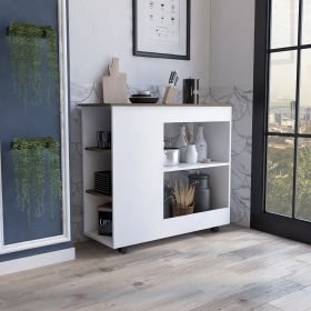 Kitchen Cart Kamizaze, Two Storage Shelves, Four Casters, Three Side Shelves, White / Dark Brown Finish