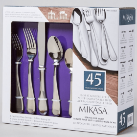 NWB MIKASA Bravo Satin 45 Pc Service For 8- Serving Set Stainless 18/10 Flatware