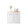 [FCH] Kitchen Trash Can Cabinet, 2 Doors 2 Drawers 2 Dirty Clothes Bags Garbage Storage Cabinet, White