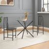 Dining Set for 2, Square Glass Tempered Dining Table with 4 Legs and 2 Metal Chair for Home Office Kitchen Dining Room, Black