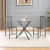 Dining Set for 2, Square Glass Tempered Dining Table with 4 Legs and 2 Metal Chair for Home Office Kitchen Dining Room, Black