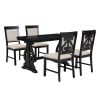 TREXM 5-Piece Retro Dining Set, Rectangular Wooden Dining Table and 4 Upholstered Chairs for Dining Room and Kitchen (Black)