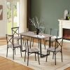 7 Pieces Dining Set 7-Piece Kitchen Table Set with Marble Top, 6 Durable Chairs Perfect for Kitchen, Breakfast Nook, Living Room Occasions