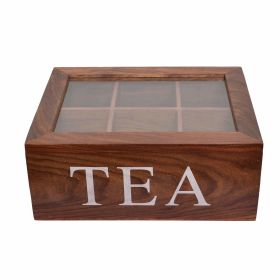 WILLART Wooden Rectangular Tea Storage Chest Box with 6 Compartments