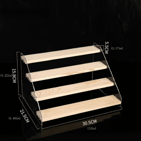 1pc Acrylic Multi Layer Display Riser Stand With Wood Panel For Display, Clear Acrylic Display Risers, Acrylic Jewelry Display Stand Shelf (Color: 4 Layers 30CM Wide)