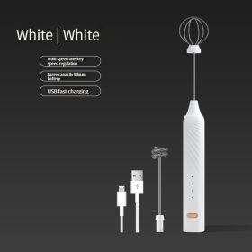 Electric Handheld Rotary Egg Whisk Coffee Frothing Wand Cappuccino Frothier (Color: White)