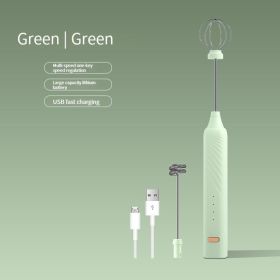 Electric Handheld Rotary Egg Whisk Coffee Frothing Wand Cappuccino Frothier (Color: Light Green)