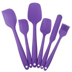 6pcs Silicone Kitchenware Set; Scrapers, Spatulas, Baster, Smothers Colorful (Color: 6PCS Purple)