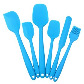 6pcs Silicone Kitchenware Set; Scrapers, Spatulas, Baster, Smothers Colorful (Color: 6PCS Blue)