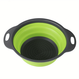 1pc Silicone Folding Drain Basket Fruit Vegetable Washing Basket Foldable Strainer Colander Collapsible Drainer Kitchen Storage Tool (Color: Green2, size: small)