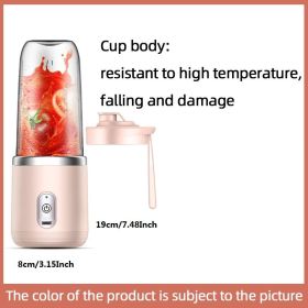 300ml Upgrade 6-page Steel Knife Fight Guide Wolf Rechargeable Portable Juicer Home Small Power Juice Cup (Color: Pink, Model: 6 Blades Single Cup With Lid)