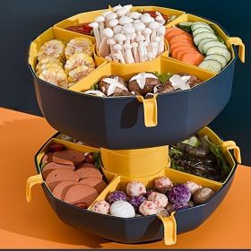 1pc Rotating Double Layer Serving Tray with Drain Baskets (Items: Double Layer [net Celebrity Style], Color: Peacock Blue)