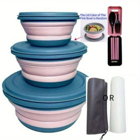 3pcs/set Silicone Collapsible Bowls with Lids. Foldable 3 pc Tableware (Color: Pink)