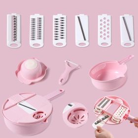 1pc Multifunctional Vegetable Cutter- 3 Blades Or 6 Blades for Choose 11in*7.2in (Color: Pink--Six Blades)