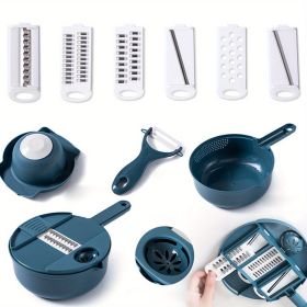 1pc Multifunctional Vegetable Cutter- 3 Blades Or 6 Blades for Choose 11in*7.2in (Color: Blue--Six Blades-1pc)