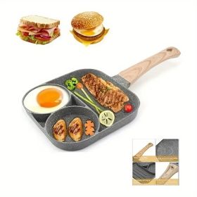 1pc No Stick Fry Pan with 4 sections to cooks food at once. Wooden Handle. (Quantity: 2 Hole Pan)