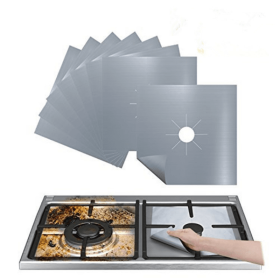 4pcs Stove Burner Covers; Universal Gas Stove Protectors; Double Thickness Reusable (Color: 270*270*0.12mm Silver 4 Pieces)