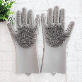 1 Pair Dishwashing Cleaning Gloves Magic Silicone Scrubber tool (Color: Gray, size: 1 Pair)