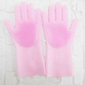 1 Pair Dishwashing Cleaning Gloves Magic Silicone Scrubber tool (Color: Pink, size: 1 Pair)