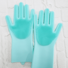 1 Pair Dishwashing Cleaning Gloves Magic Silicone Scrubber tool (Color: Green, size: 1 Pair)