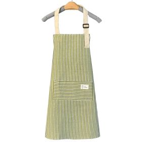 1pc Adjustable Kitchen Cooking Apron Cotton and Linen Machine Washable 2 Pockets (Color: Green)