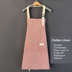 1pc Adjustable Kitchen Cooking Apron Cotton and Linen Machine Washable 2 Pockets (Color: Pink)