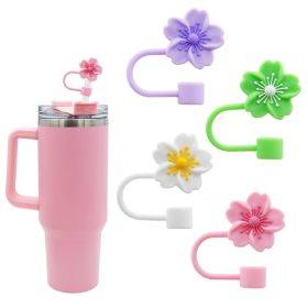 3pcs Cherry Blossom Silicone Straw Cover Cap for Stanley Cup, 10mm 0.4in Straw Tips Lids (Color: Purple+Green+White+Pink)