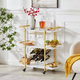 Bar Trolley Cart with Wine and Glass Holders Bar with Wheels (Color: Gold)