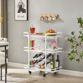 Bar Trolley Cart with Wine and Glass Holders Bar with Wheels (Color: White)