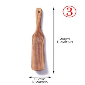 7pcs/set Teak Natural Wood Tableware Spoon Ladle Turner Skimmer Scoop Mixing Reusable Tool Kit (Color: shovel 3)