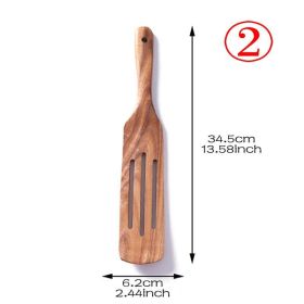 7pcs/set Teak Natural Wood Tableware Spoon Ladle Turner Skimmer Scoop Mixing Reusable Tool Kit (Color: shovel 2)